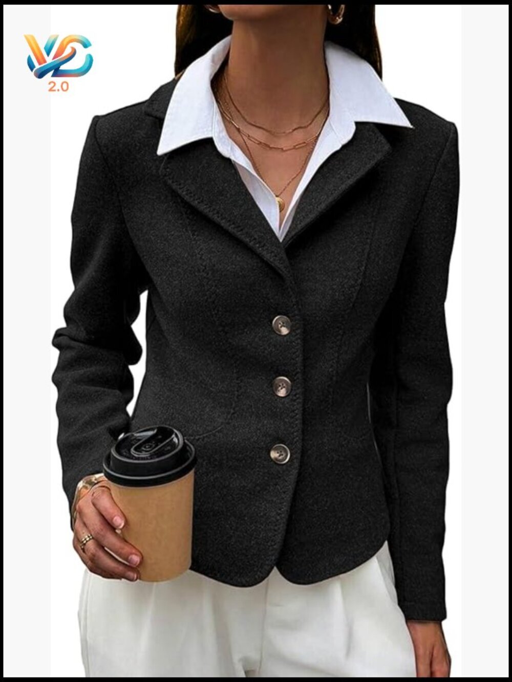 Cropped Tweed Blazer Jacket Slim Fit Work Casual Polyester Lined